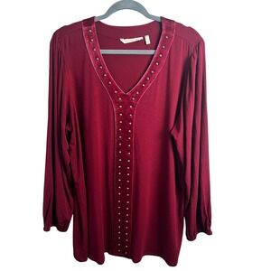 Soft Surroundings Chloe V-Neck Tunic Top Size XL Velvet Detail Studs Stretch